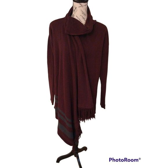 Cabi burgundy fringed cowlneck small sweater Boho Classy Cozy - Picture 1 of 11